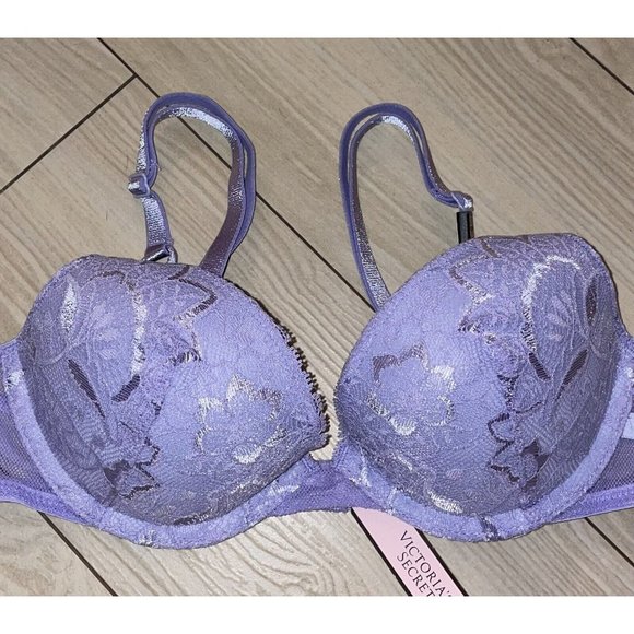 Victorias Secret Push Up Bra Lace Padded UW Womens 32A Purple New Nwt - Picture 3 of 6